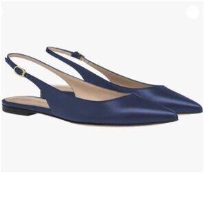 FOWT Simple Closed Pointed Toe Slingback Buckle Strap Flats Comfort Casual Blue